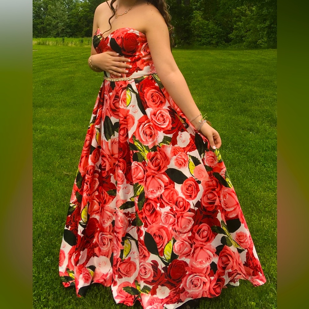 Prom Dress size 15 Beautiful floral with rhinestone embellished waistline.